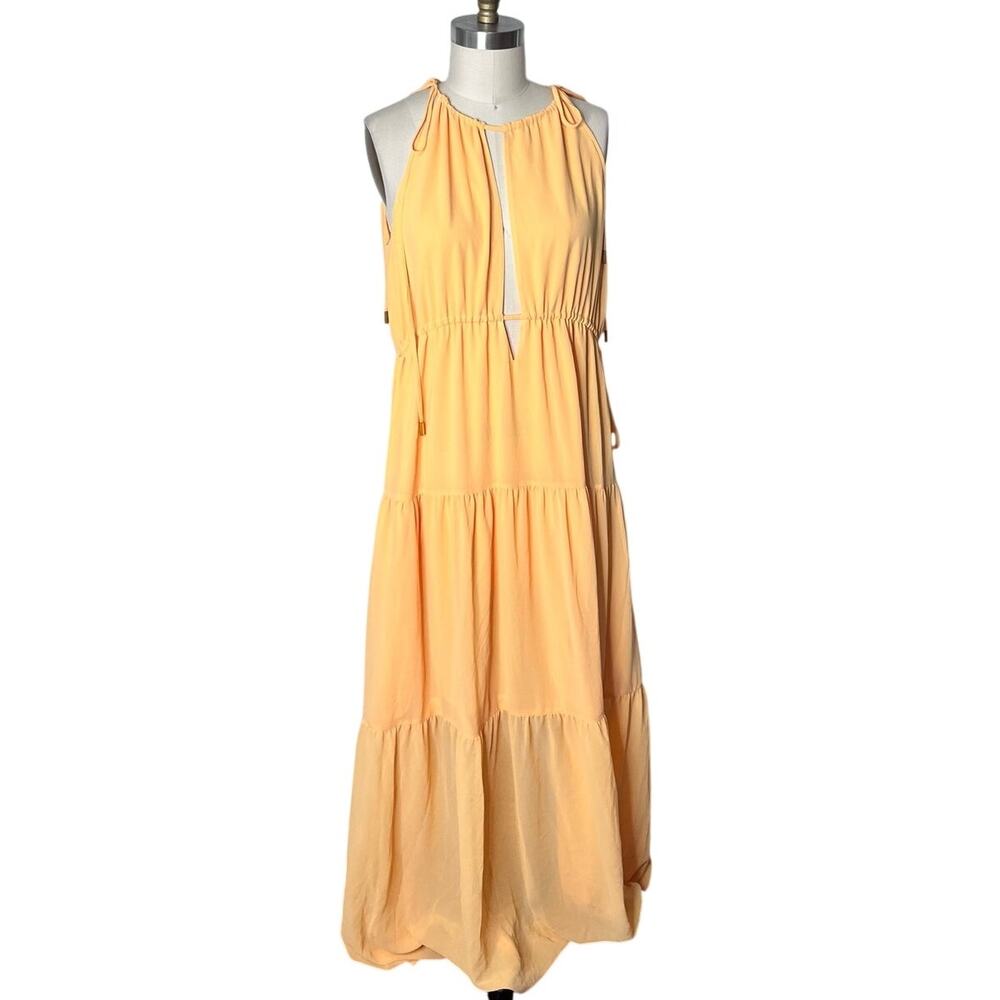 Lovers + Friends Orang Tiered Maxi Dress Cutout Shoulder Tie Size XL